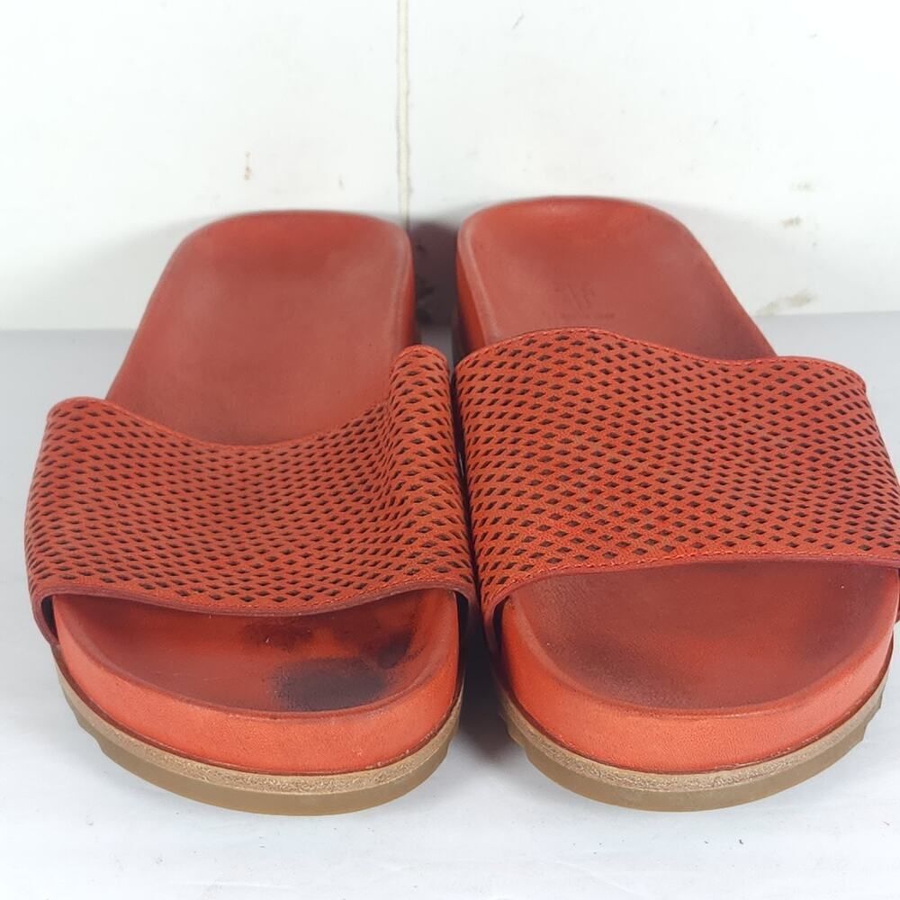 Frye Women's Lily US8,5? Orange Leather Perforated Flat Slide Sandals Shoes - Picture 5 of 16